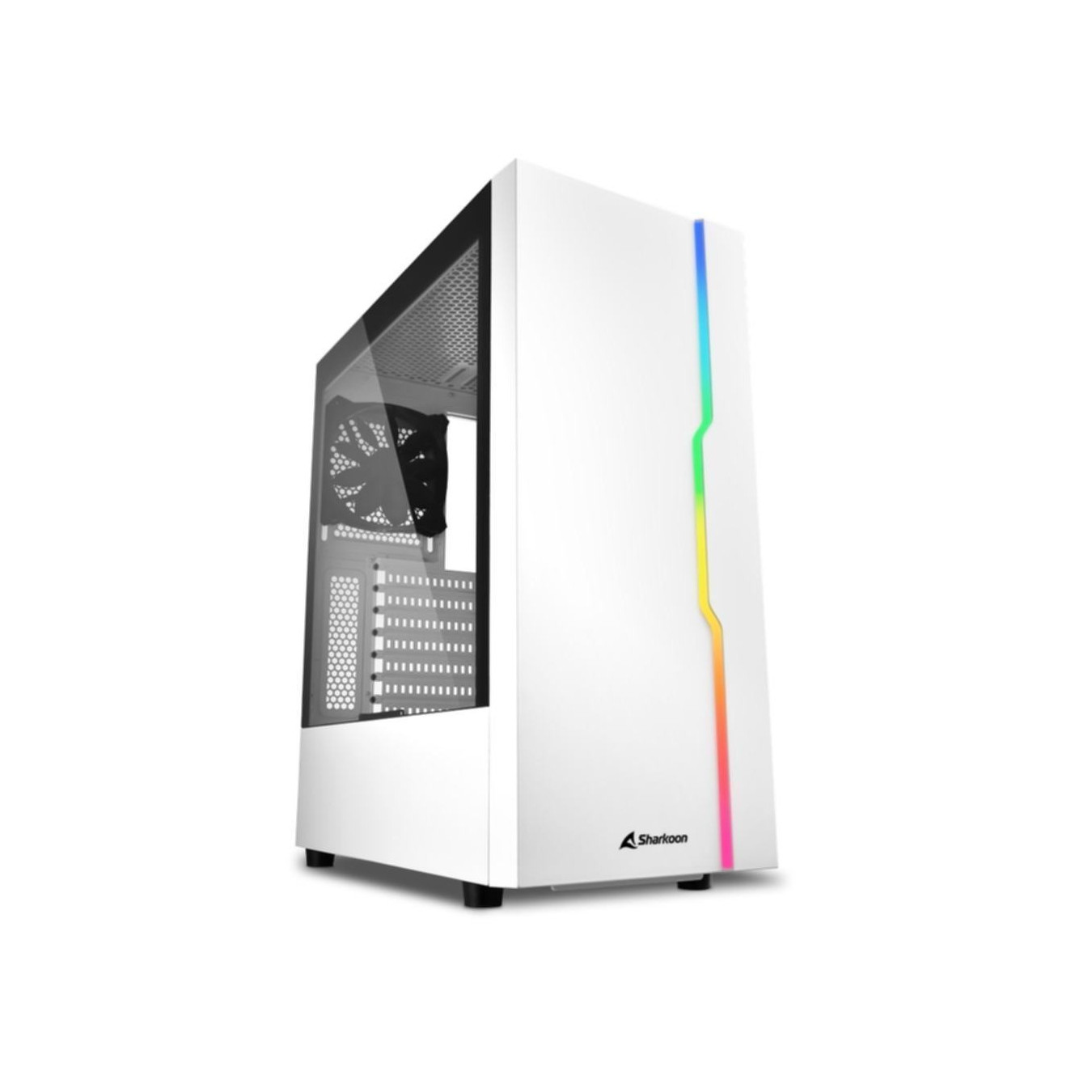 Sharkoon RGB Slider - Mid Tower PC Case - White, Tempered Glass Side Panel, Front RGB, ATX/mATX/Mini-ITX Support