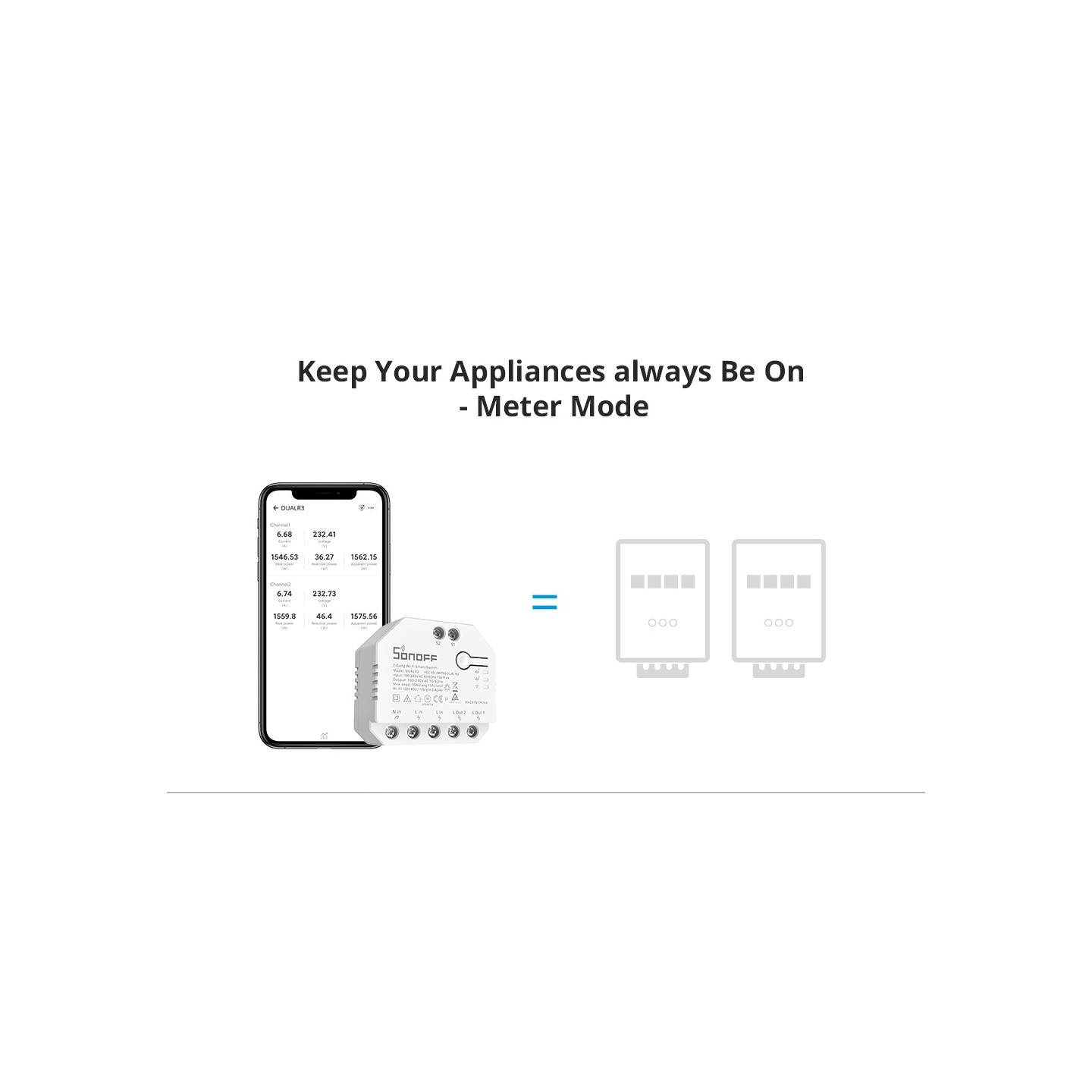Sonoff Dual - R3 - Dual Relay-Power Metering Wifi Smart Switch — Buy in Cyprus with Fast Delivery