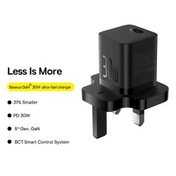 Buy Baseus Charger Wall 30W USB-C UK MINI GaN5 Black - Wall UK 30W USB-C MINI Ga... in Cyprus, Nicosia, Limassol, Larnaka, Pafos