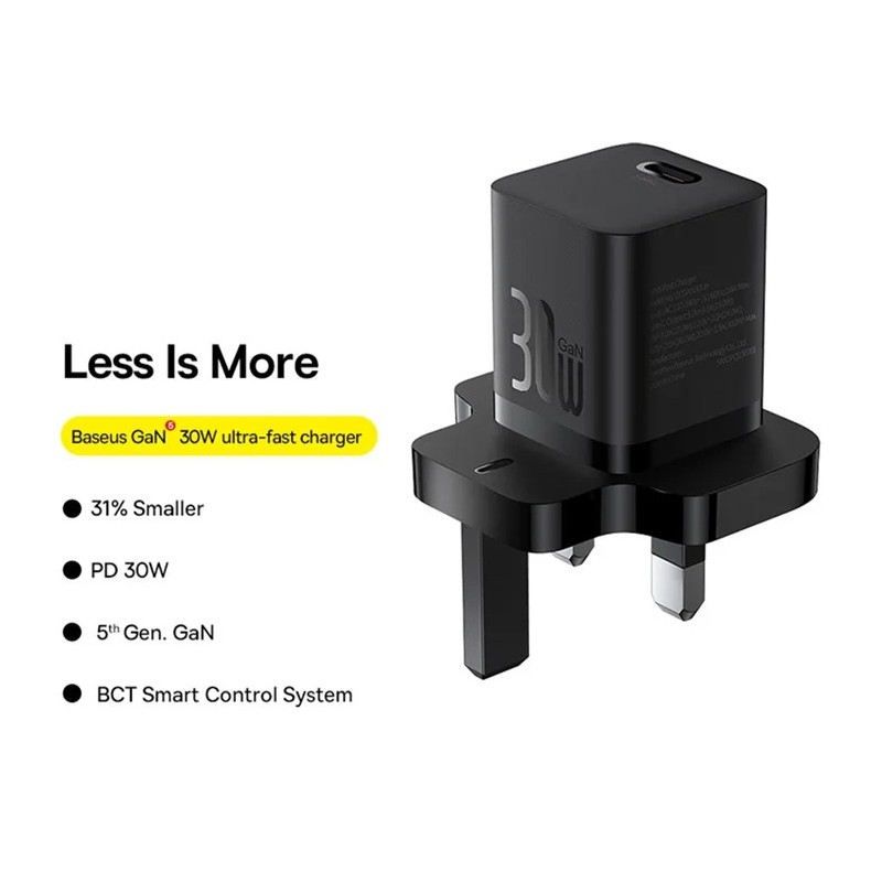 Buy Baseus Charger Wall 30W USB-C UK MINI GaN5 Black - Wall UK 30W USB-C MINI Ga... in Cyprus, Nicosia, Limassol, Larnaka, Pafos