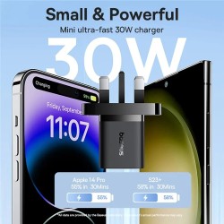 Buy Baseus Charger Wall 30W USB-C UK MINI GaN5 Black - Wall UK 30W USB-C MINI Ga... in Cyprus, Nicosia, Limassol, Larnaka, Pafos