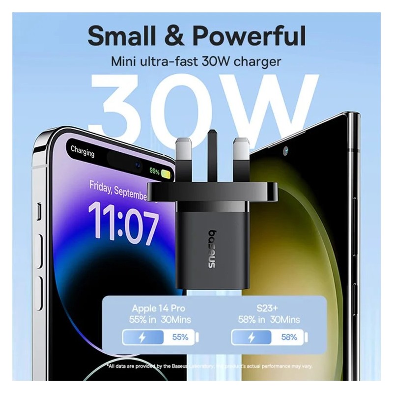 Buy Baseus Charger Wall 30W USB-C UK MINI GaN5 Black - Wall UK 30W USB-C MINI Ga... in Cyprus, Nicosia, Limassol, Larnaka, Pafos