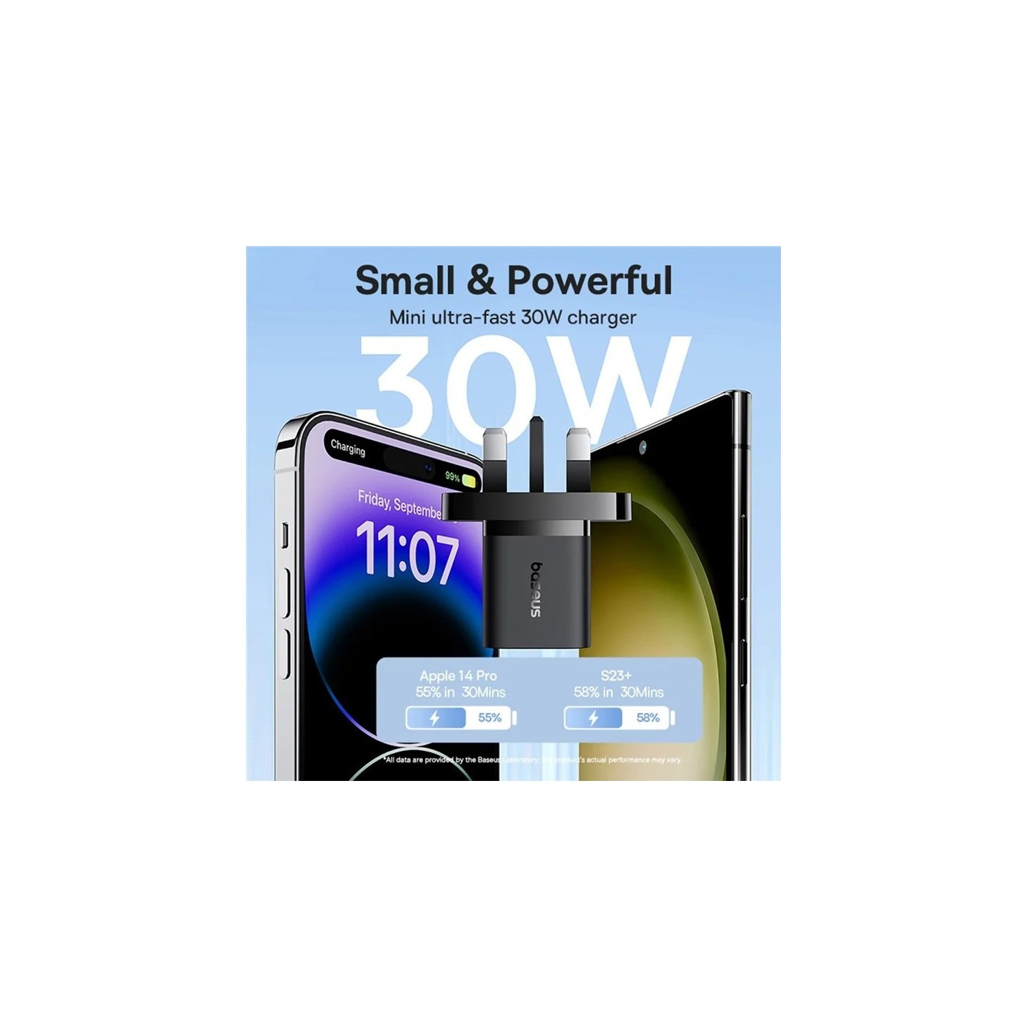 Baseus Charger Wall 30W USB-C UK MINI GaN5 Black - Wall UK 30W USB-C MINI GaN5 Black — Buy in Cyprus with Fast Delivery