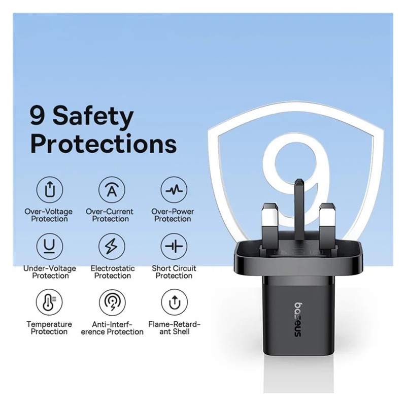 Buy Baseus Charger Wall 30W USB-C UK MINI GaN5 Black - Wall UK 30W USB-C MINI Ga... in Cyprus, Nicosia, Limassol, Larnaka, Pafos