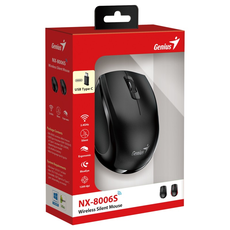 Genius NX-8006S Wireless Silent Mouse USB-C Receiver Black (Boxed) — Buy in Cyprus with Fast Delivery