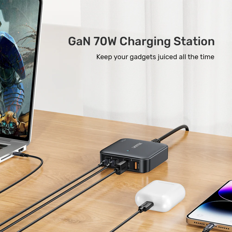 Buy Unitek Desktop 4in1 70W GaN Charger 2xUSB-C 2xUSB-A Ports - P1228ABK - Black in Cyprus, Nicosia, Limassol, Larnaka, Pafos
