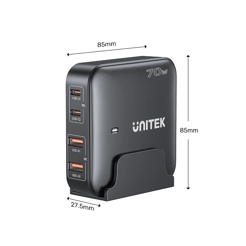 Buy Unitek Desktop 4in1 70W GaN Charger 2xUSB-C 2xUSB-A Ports - P1228ABK - Black in Cyprus, Nicosia, Limassol, Larnaka, Pafos