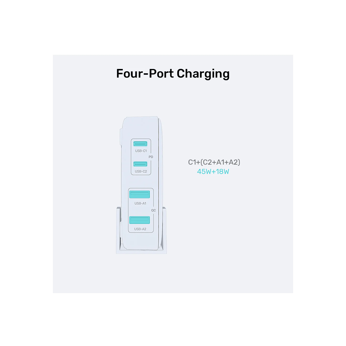 Unitek Desktop 4in1 70W GaN Charger 2xUSB-C 2xUSB-A Ports - P1228ABK - Black — Buy in Cyprus with Fast Delivery