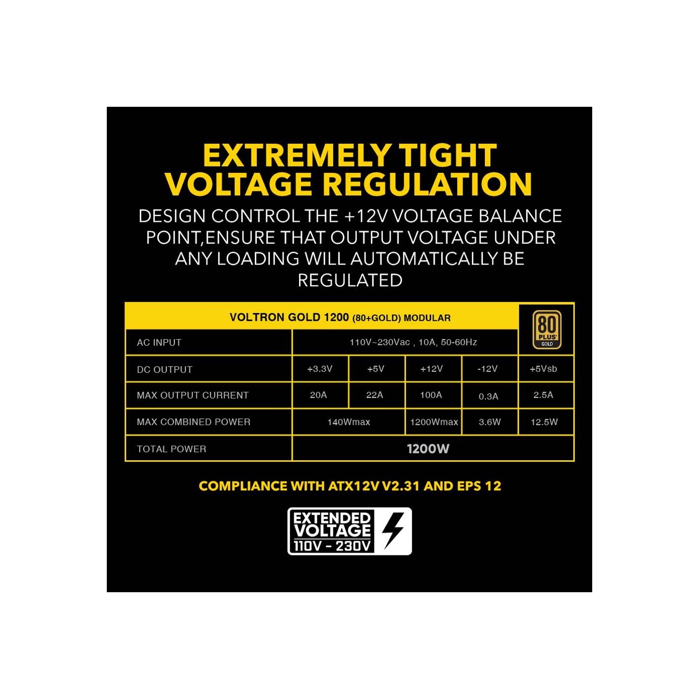 Armaggeddon Voltron Gold 1200W 80+ Gold Modular PSU Black (Boxed) — Buy in Cyprus with Fast Delivery