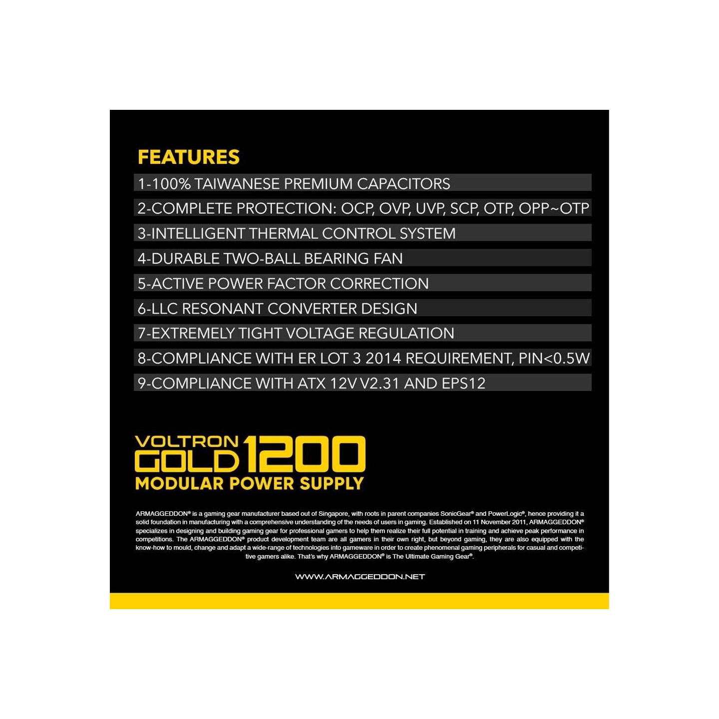 Armaggeddon Voltron Gold 1200W 80+ Gold Modular PSU Black (Boxed) — Buy in Cyprus with Fast Delivery