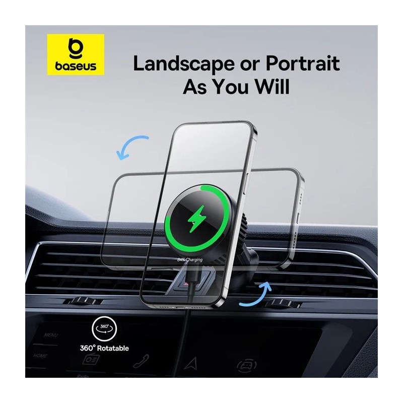 Buy Baseus Car Charger - Wireless AirVent Magnetic MagPro 15W Black in Cyprus, Nicosia, Limassol, Larnaka, Pafos