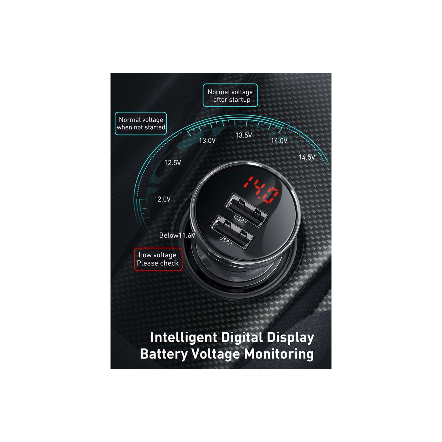 Baseus Digital Display Dual USB 24W Car Charger - Black — Buy in Cyprus with Fast Delivery