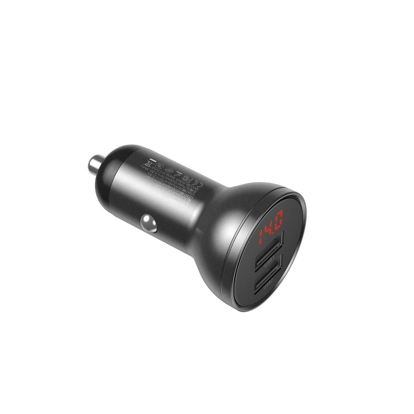 Baseus Digital Display Dual USB 24W Car Charger - Black — Buy in Cyprus with Fast Delivery