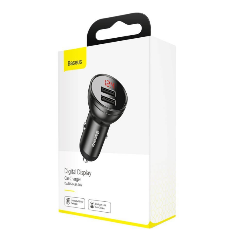 Buy Baseus Digital Display Dual USB 24W Car Charger - Black in Cyprus, Nicosia, Limassol, Larnaka, Pafos