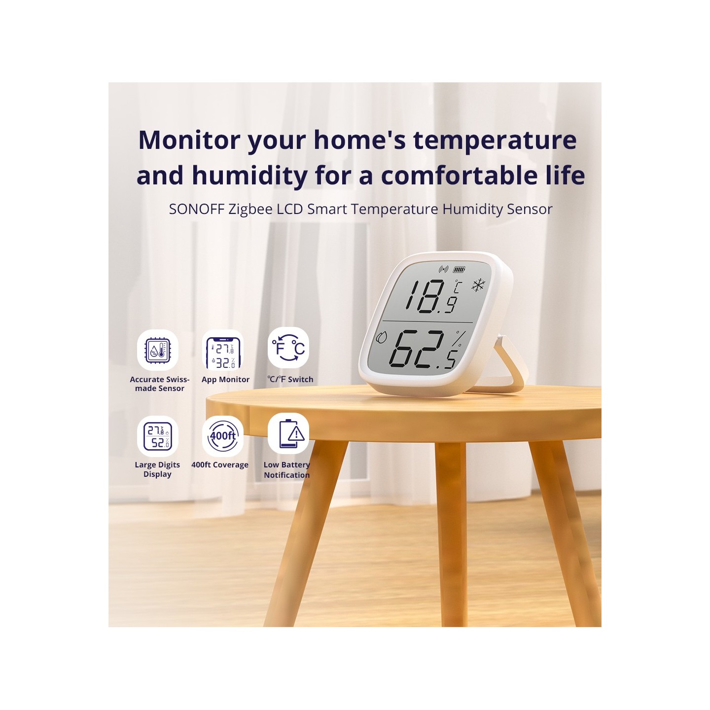 SONOFF Zigbee LCD Smart Temperature Humidity Sensor - SNZB-02D - Zigbee LCD Smart Temperature Humidity Sensor