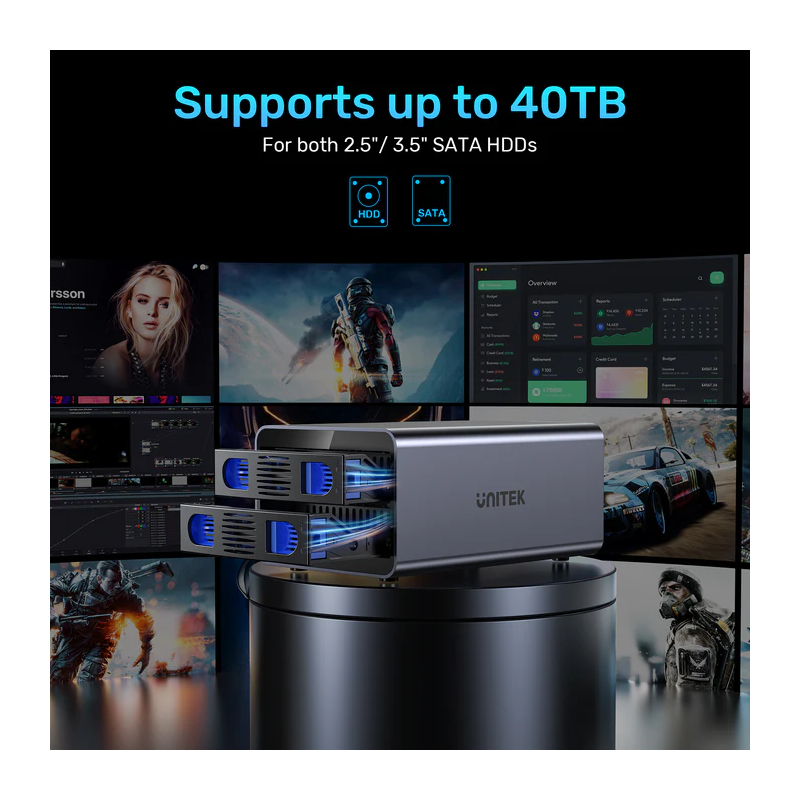 Buy Unitek USB-A 2-Bay External SATA HDD Enclosure - S1308B - with RAID in Cyprus, Nicosia, Limassol, Larnaka, Pafos