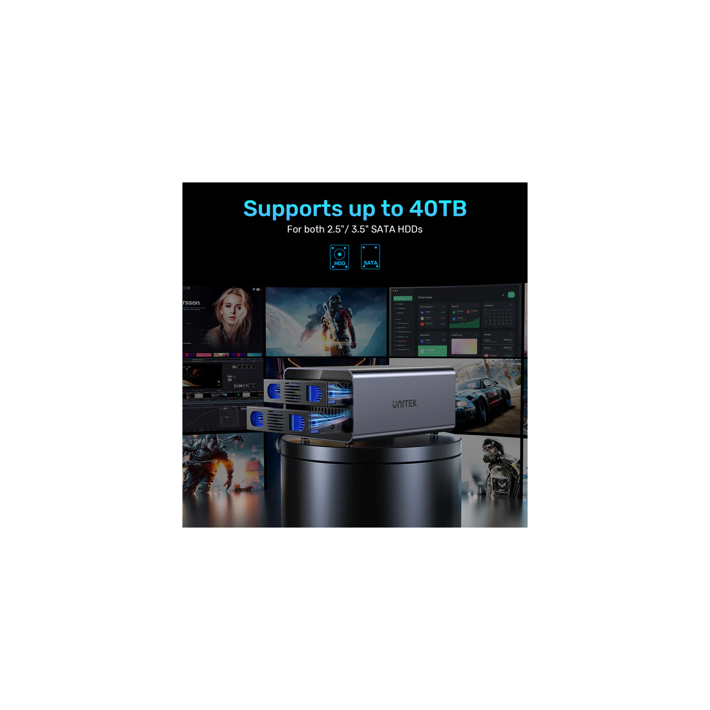 Unitek USB-A 2-Bay External SATA HDD Enclosure - S1308B - with RAID — Buy in Cyprus with Fast Delivery