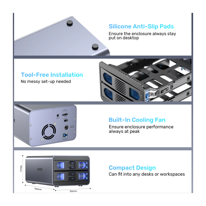 Buy Unitek USB-A 2-Bay External SATA HDD Enclosure - S1308B - with RAID in Cyprus, Nicosia, Limassol, Larnaka, Pafos