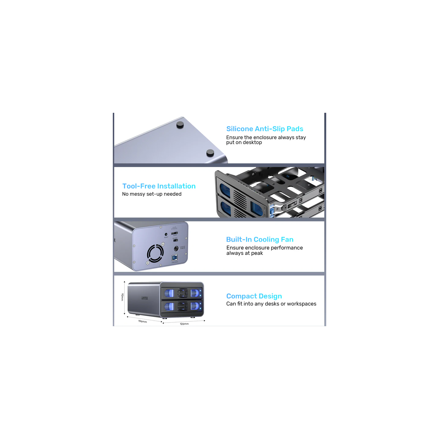 Unitek USB-A 2-Bay External SATA HDD Enclosure - S1308B - with RAID — Buy in Cyprus with Fast Delivery