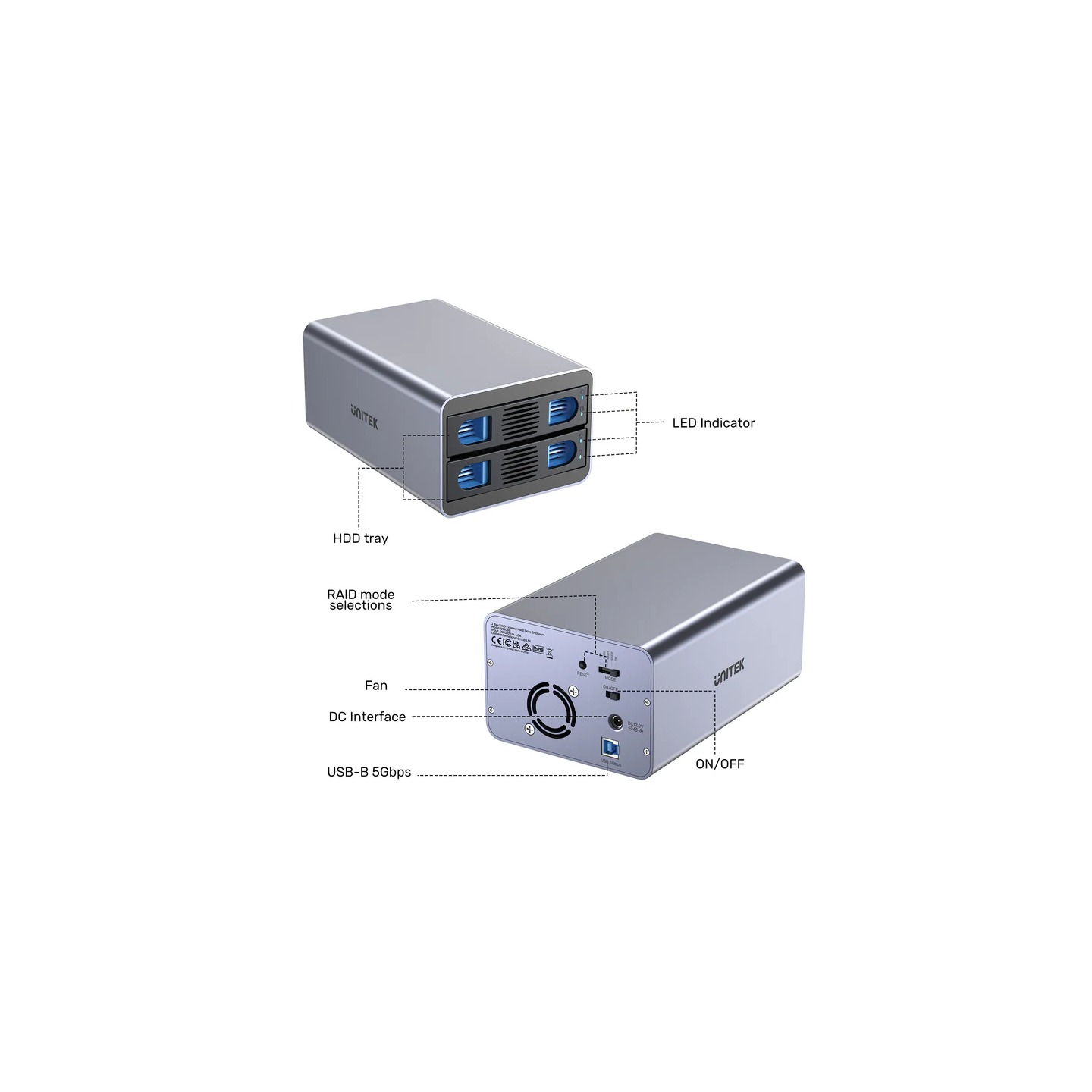 Unitek USB-A 2-Bay External SATA HDD Enclosure - S1308B - with RAID — Buy in Cyprus with Fast Delivery