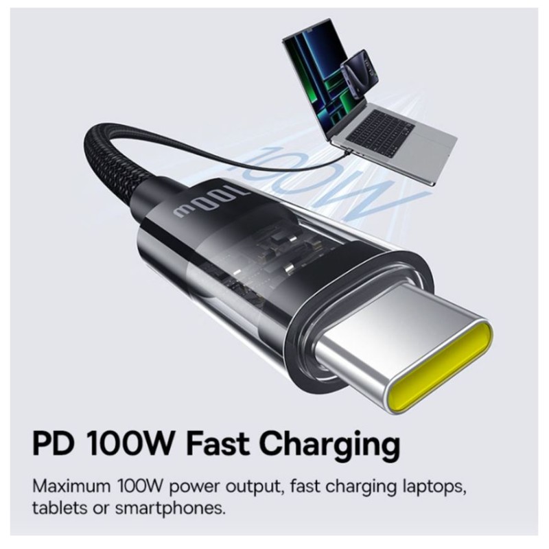 Buy Baseus Cable USB-C to USB-C Gem Series - 100W - 2.0m - Black in Cyprus, Nicosia, Limassol, Larnaka, Pafos