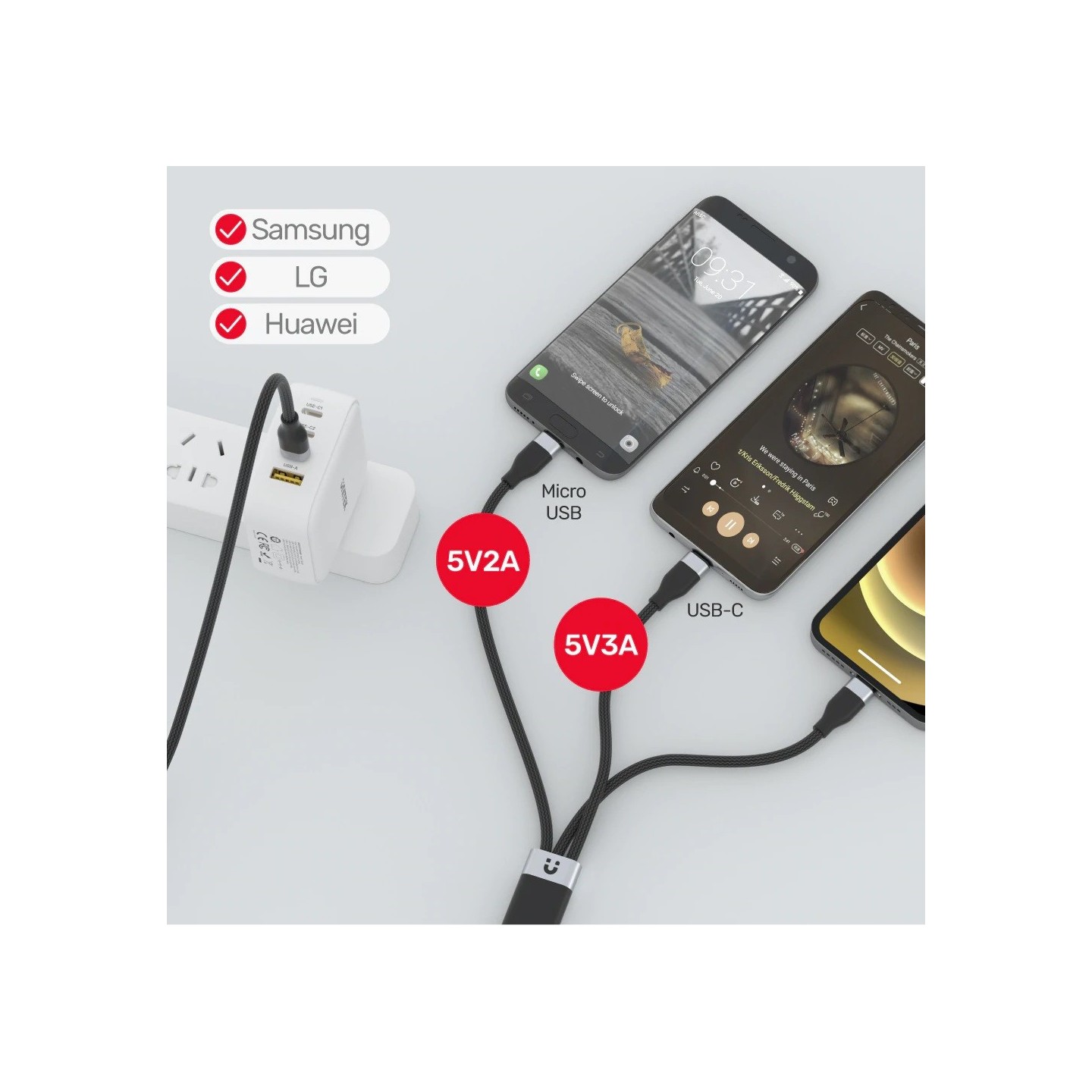 Unitek MC 3in1 Braided USB-C Lightning Micro - C14101BK-1.5M - 3in1 Braided USB-C Lightning Micro