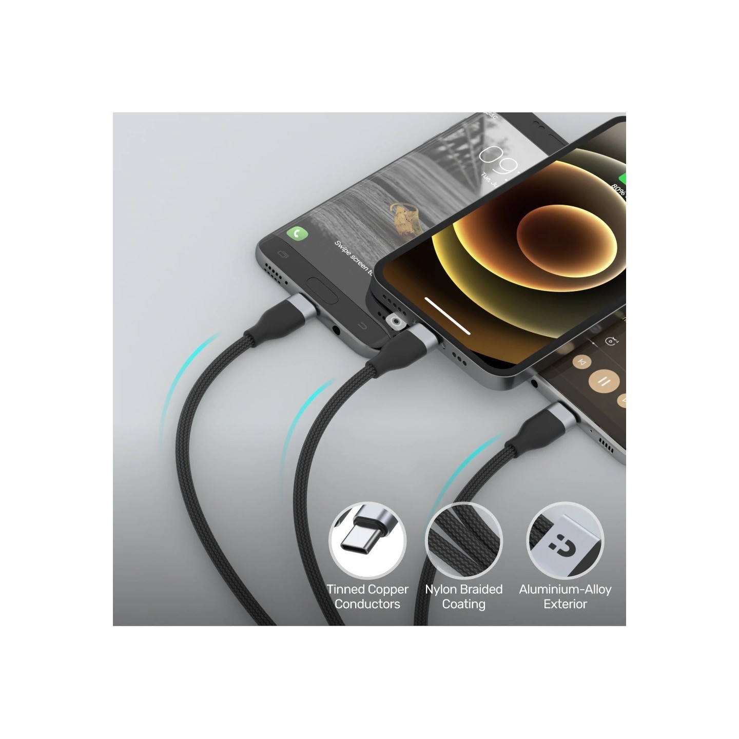 Unitek MC 3in1 Braided USB-C Lightning Micro - C14101BK-1.5M - 3in1 Braided USB-C Lightning Micro