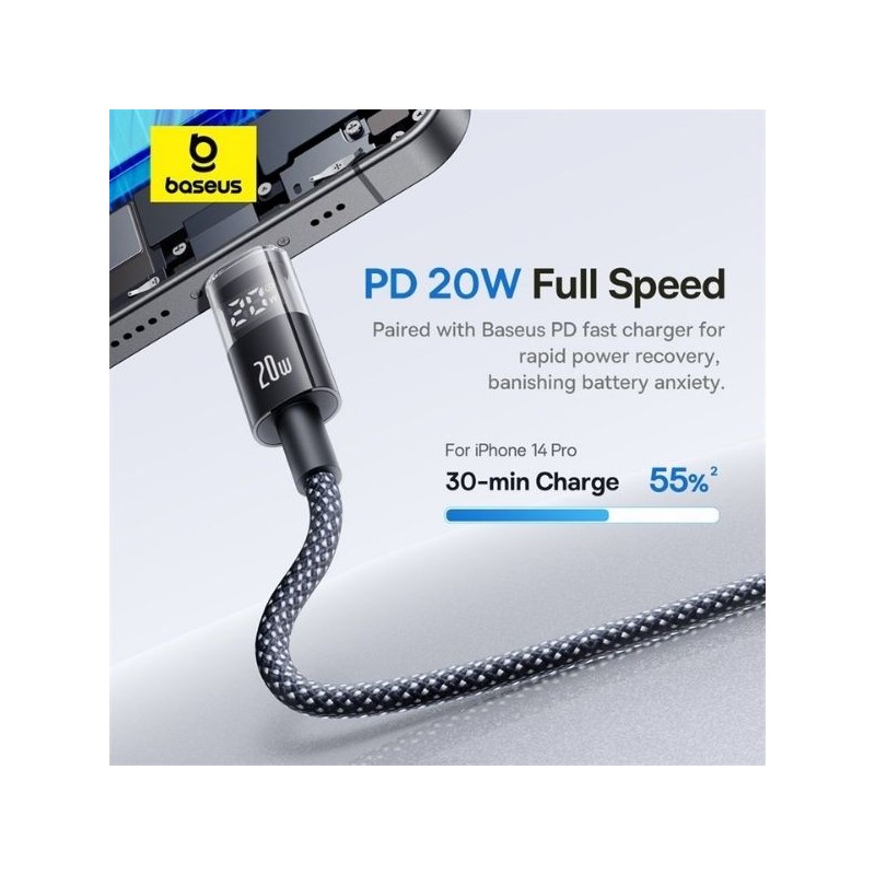 Buy Baseus Cable Lightning to USB-C Display 2 Series Braided 20W 1.0m Black - Li... in Cyprus, Nicosia, Limassol, Larnaka, Pafos