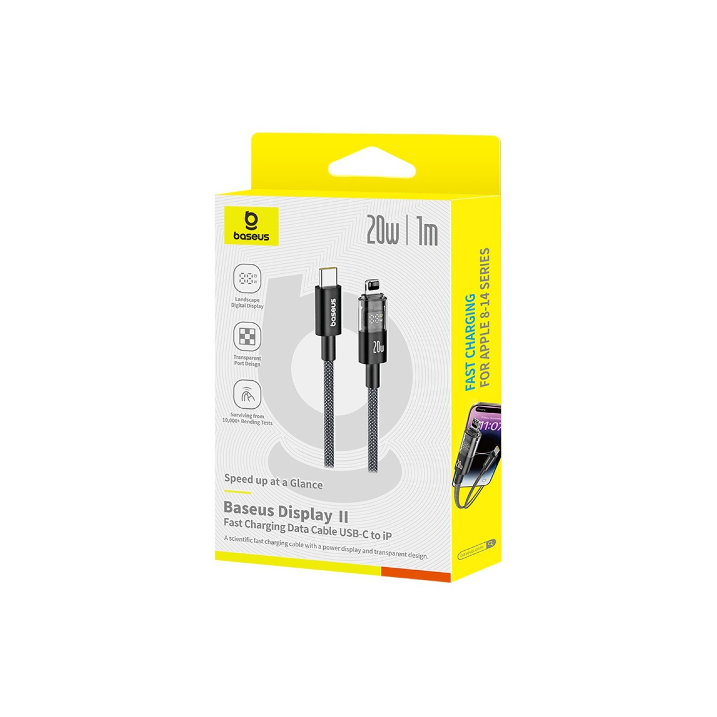 Baseus Cable Lightning to USB-C Display 2 Series Braided 20W 1.0m Black - Lightning to USB-C, Braided, 20W, 1.0m, Black