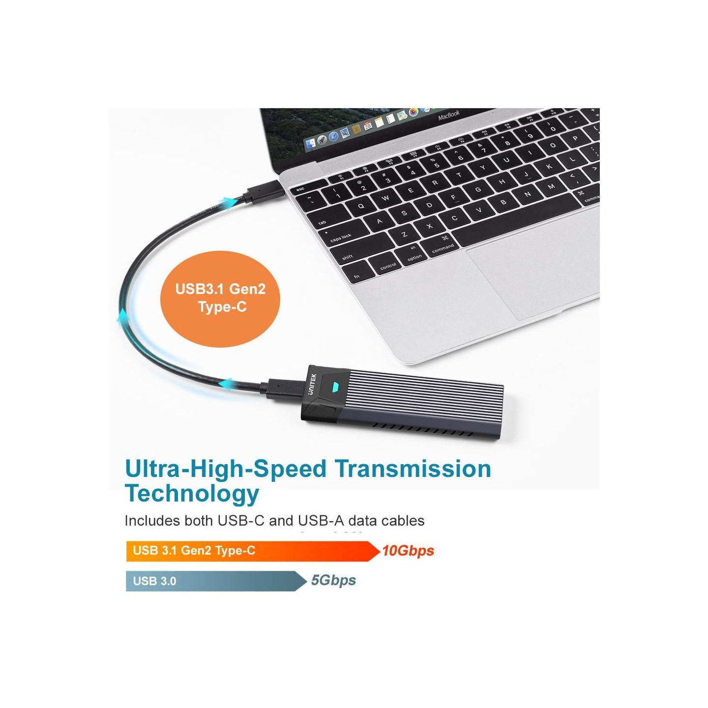 Unitek USB3.1 Gen2 Type-C to M2 SSD NVMe Enclosure - S-1203A - USB3.1 Gen2 Type-C to M2 SSD NVMe Enclosure