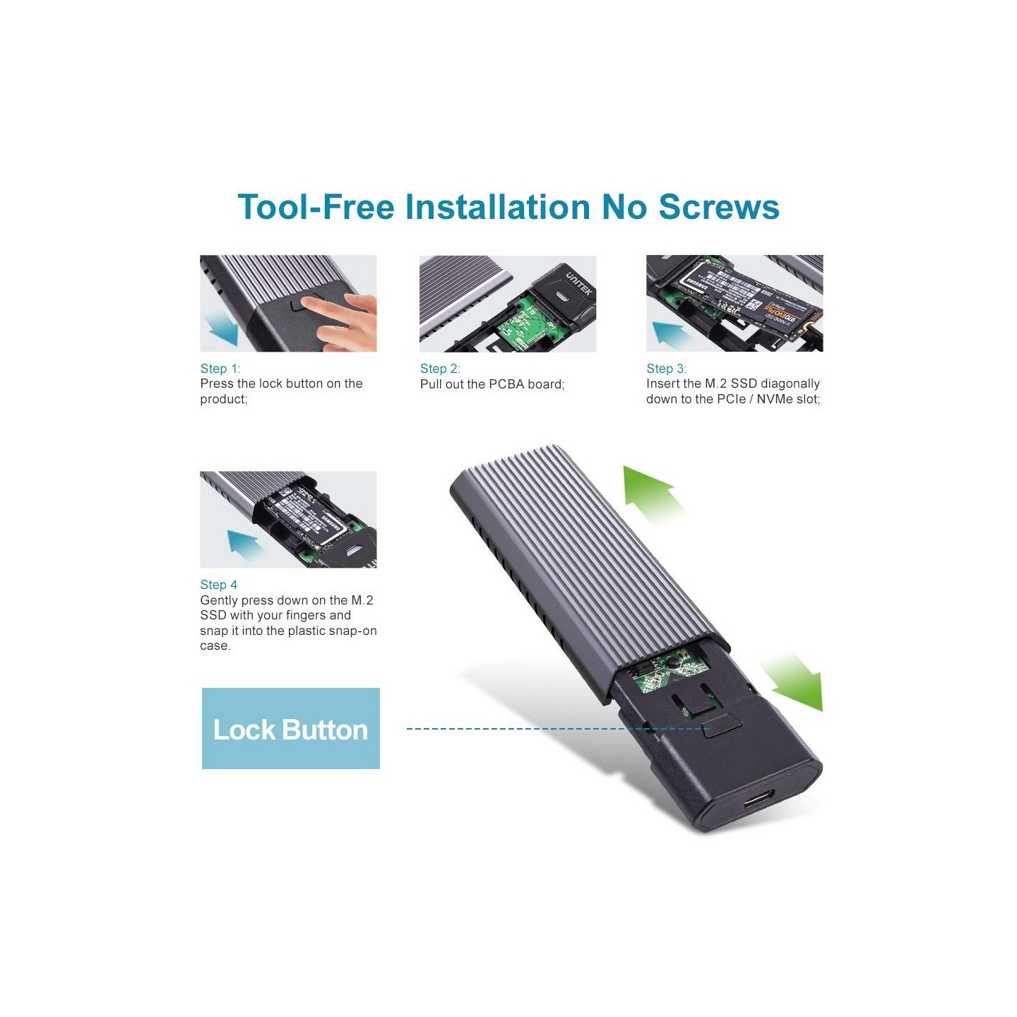 Unitek USB3.1 Gen2 Type-C to M2 SSD NVMe Enclosure - S-1203A - USB3.1 Gen2 Type-C to M2 SSD NVMe Enclosure