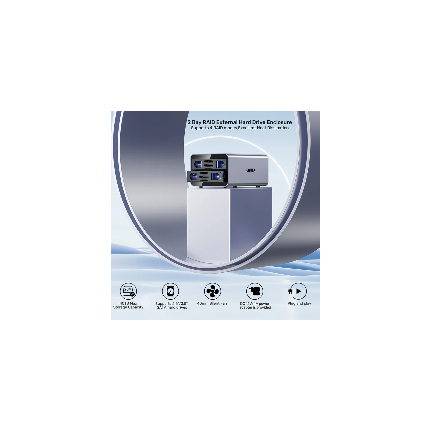 Unitek USB-C 2-Bay External SATA HDD Enclosure - S1308C - with RAID — Buy in Cyprus with Fast Delivery