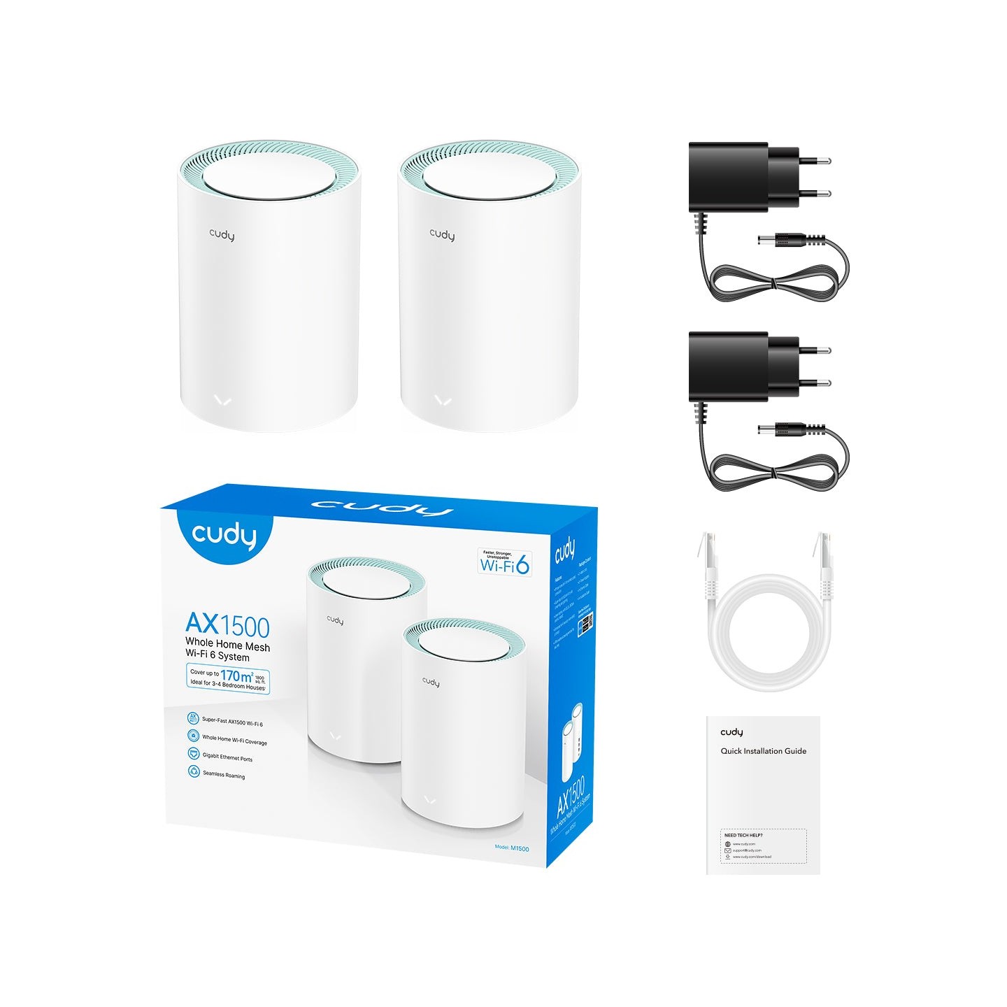 Cudy Mesh AX1500 Dual Band Gigabit Wi-Fi 6 2-Pack - M1500 - AX1500 Dual Band Gigabit Wi-Fi 6 2-Pack