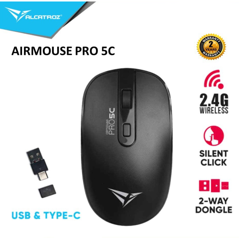 Buy Alcatroz Airmouse Pro - 5C - Wireless Silent Mouse USB-A & USB-C dongle Black in Cyprus, Nicosia, Limassol, Larnaka, Pafos