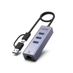 Unitek Y-3088B USB-C 3-Port USB 3.0 Hub + Gigabit LAN & USB-A Adapter — Armenius Store Cyprus