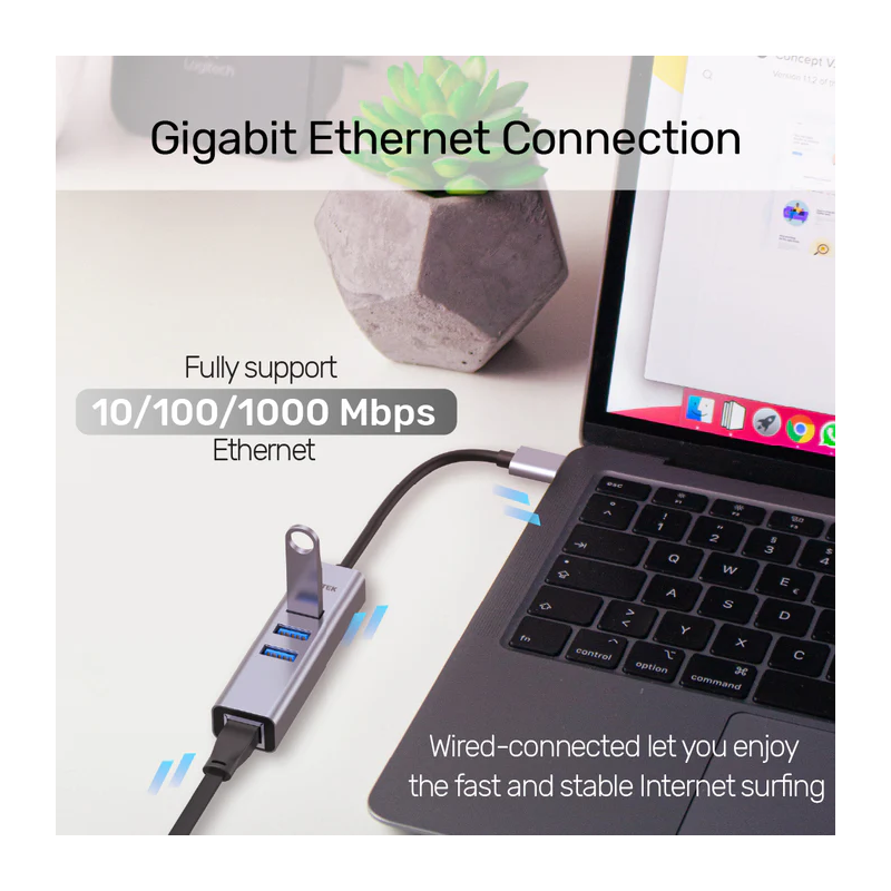 Buy Unitek USB-C Hub USB3.0 3-Port & Gigabit LAN + USBA Adaptor - Y-3088B - USB-... in Cyprus, Nicosia, Limassol, Larnaka, Pafos