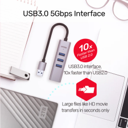 Unitek Y-3088B USB-C 3-Port USB 3.0 Hub + Gigabit LAN & USB-A Adapter — Armenius Store Cyprus