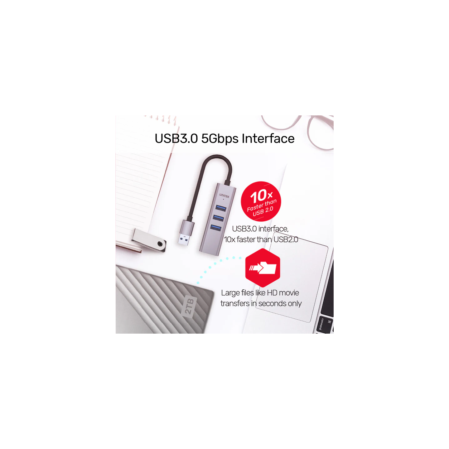 Unitek USB-C Hub USB3.0 3-Port & Gigabit LAN + USBA Adaptor - Y-3088B - USB-C Hub USB3.0 3-Port & Gigabit LAN + USBA Adaptor