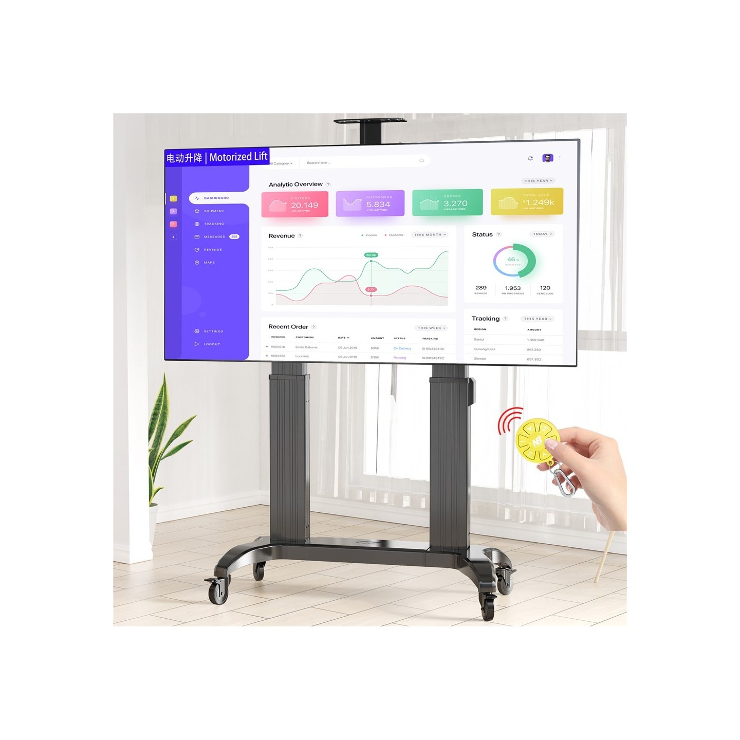 NBMounts Heavy Duty Motorized TV Trolley - TW100 - Supports up to 110'' & 136Kg Max Height 1.7m