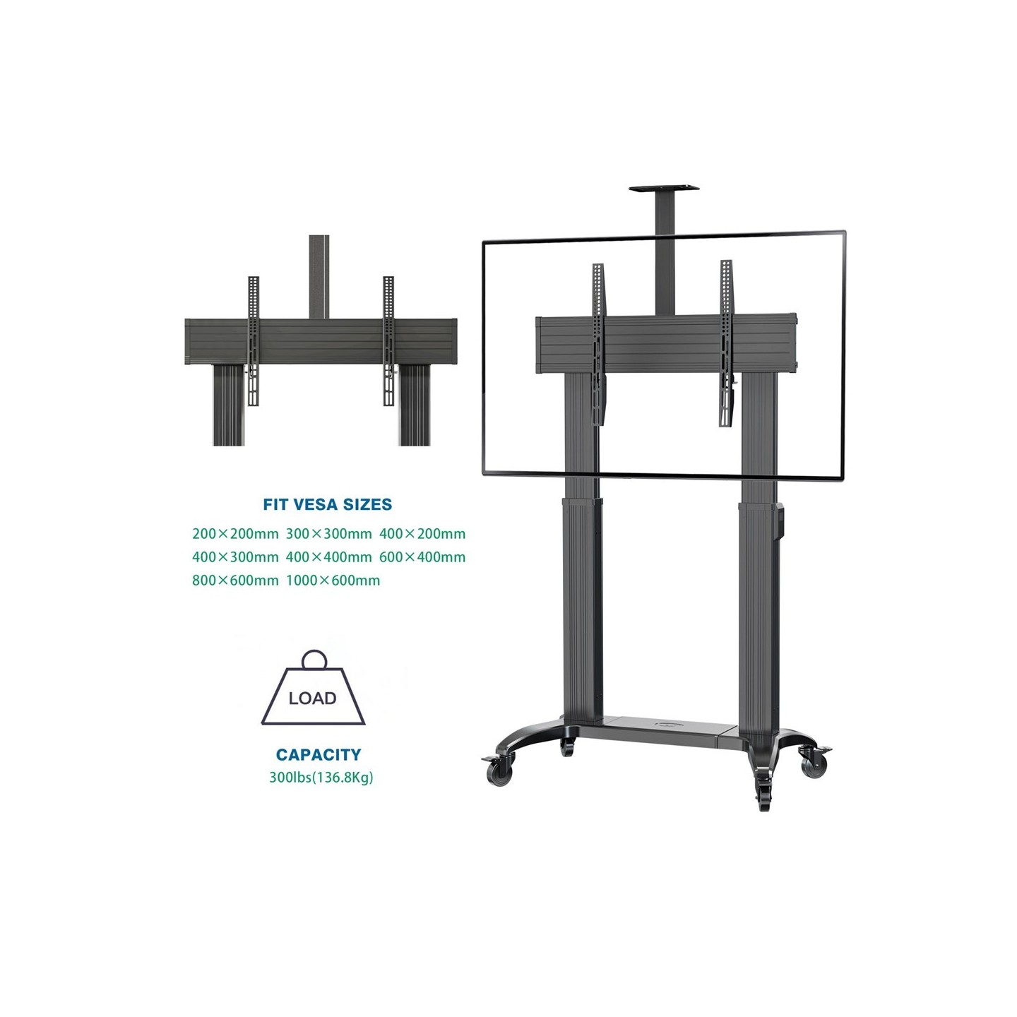 NBMounts Heavy Duty Motorized TV Trolley - TW100 - Supports up to 110'' & 136Kg Max Height 1.7m