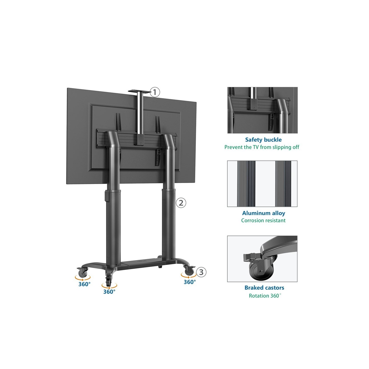 NBMounts Heavy Duty Motorized TV Trolley - TW100 - Supports up to 110'' & 136Kg Max Height 1.7m