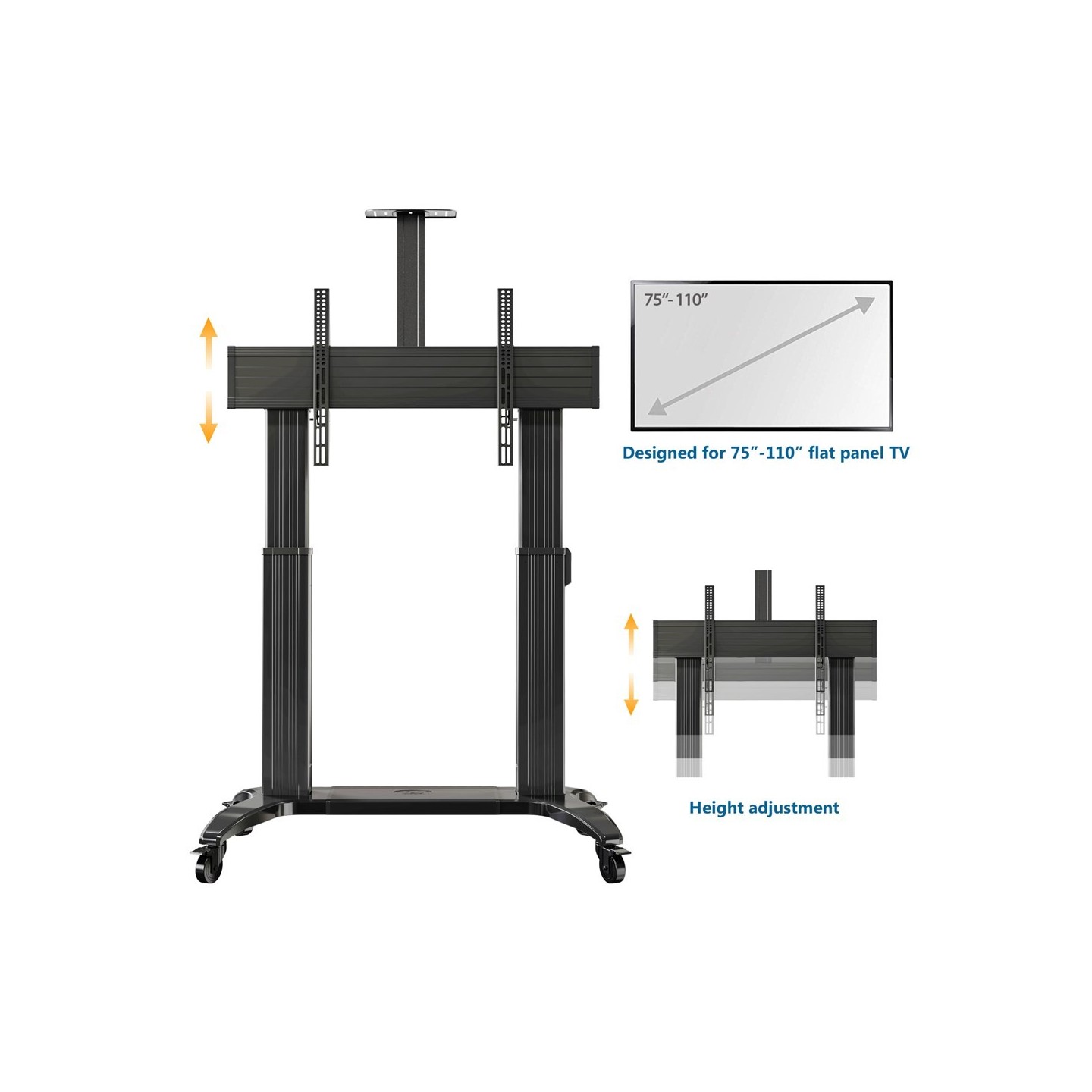 NBMounts Heavy Duty Motorized TV Trolley - TW100 - Supports up to 110'' & 136Kg Max Height 1.7m