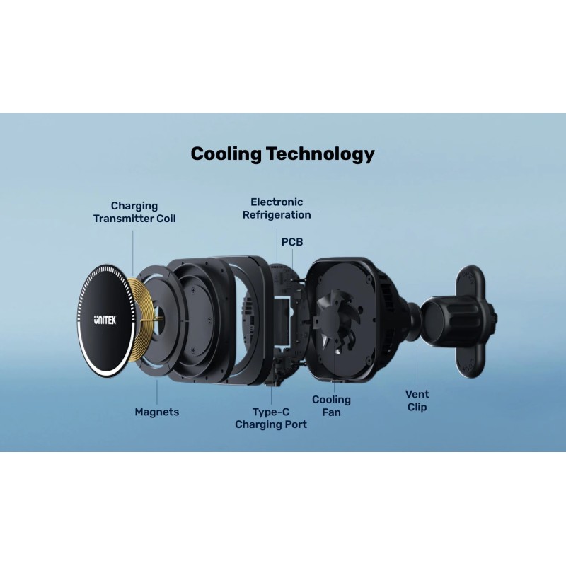 Buy Unitek Wireless 15W MagSafe Car Mount Kit with Cooling Fan + 38W Charger & U... in Cyprus, Nicosia, Limassol, Larnaka, Pafos