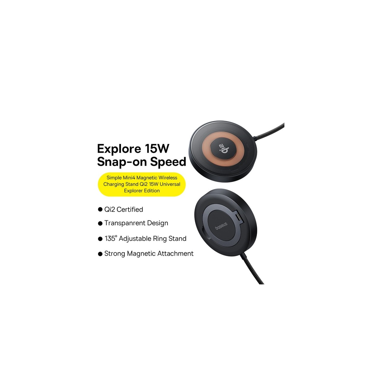 Baseus Charger Desktop Wireless 15W Qi2 - SIMPLE MINI 4 - Baseus Charger Desktop Wireless 15W Qi2