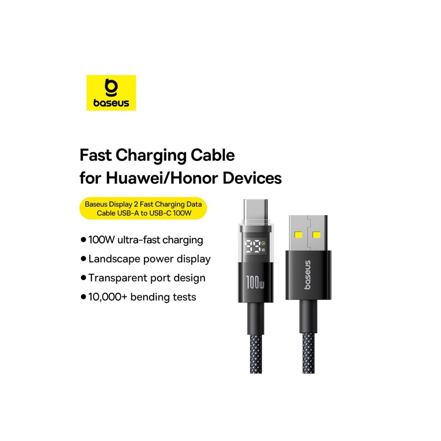 Baseus Display 2 USB-C to USB-A Braided Cable 100W 2m Black (Boxed) — Buy in Cyprus with Fast Delivery