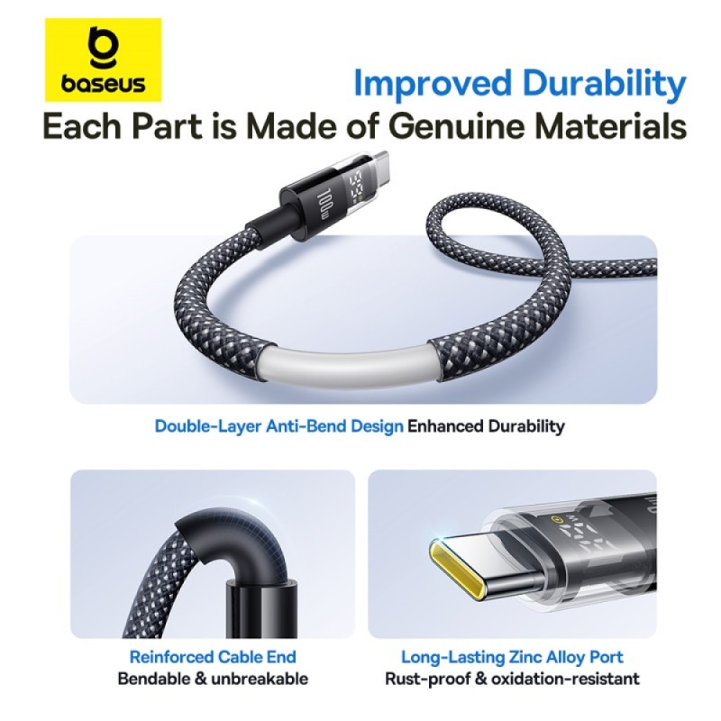 Buy Baseus Cable USB-C to USB-A Display 2 Series Braided 100W 2.0m Black - USB-C... in Cyprus, Nicosia, Limassol, Larnaka, Pafos