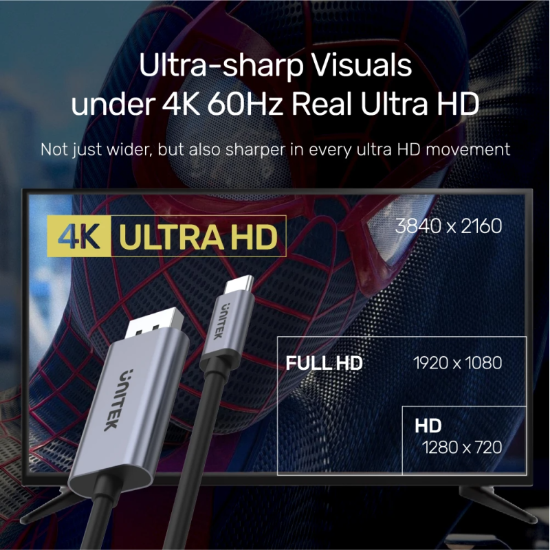 Buy Unitek Type-C to DP Cable 4K 60Hz 2m - V1409A - Type-C to DP Cable 4K 60Hz 2m in Cyprus, Nicosia, Limassol, Larnaka, Pafos