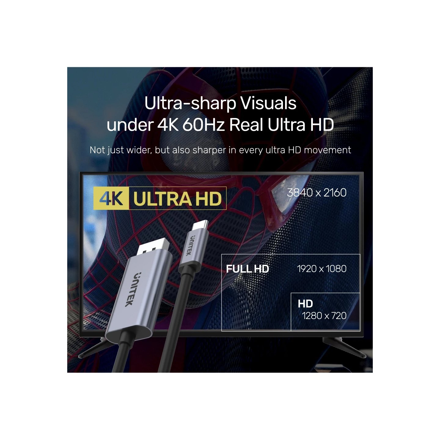 Unitek Type-C to DP Cable 4K 60Hz 2m - V1409A - Type-C to DP Cable 4K 60Hz 2m — Buy in Cyprus with Fast Delivery