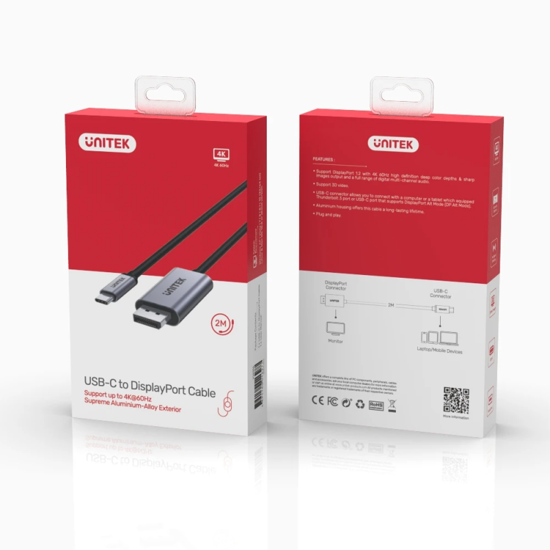 Buy Unitek Type-C to DP Cable 4K 60Hz 2m - V1409A - Type-C to DP Cable 4K 60Hz 2m in Cyprus, Nicosia, Limassol, Larnaka, Pafos