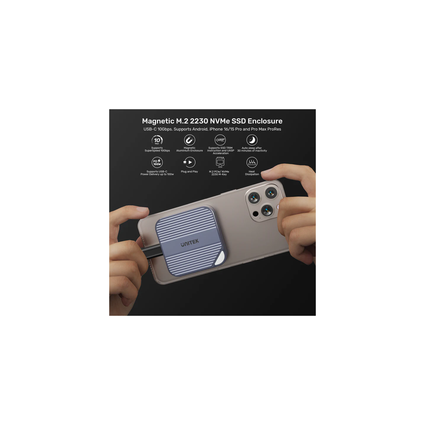 Unitek USB-C NVME PCIe M2 2230 Magnetic SSD Enclosure - S1244A - 10Gbps PD100W — Buy in Cyprus with Fast Delivery